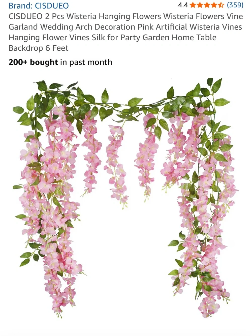 CISDUEO Pink Wisteria Hanging Flower Garland